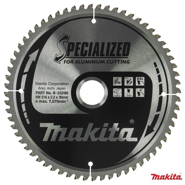 Makita  pjūklas aliuminiui SPECIALIZED 216X2.2X30mm -5° T64 B-33299