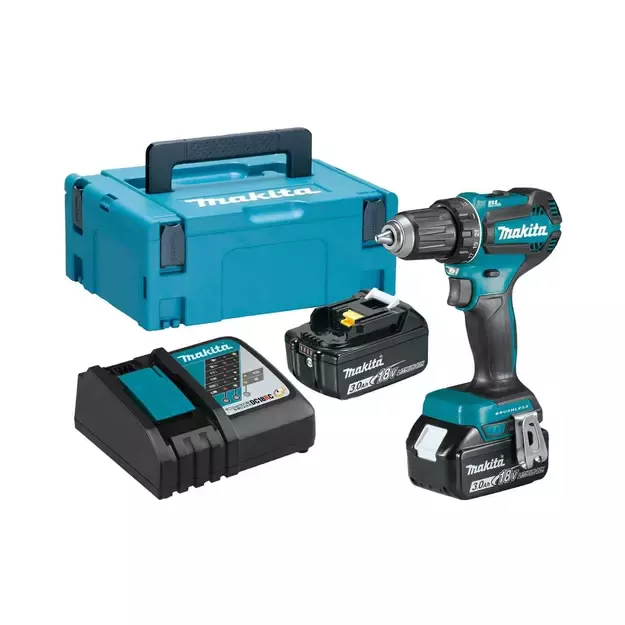Makita DDF485RFJ bešepetėlinis akumuliatorinis gręžtuvas su 18V 2 x 3Ah akumuliatoriais