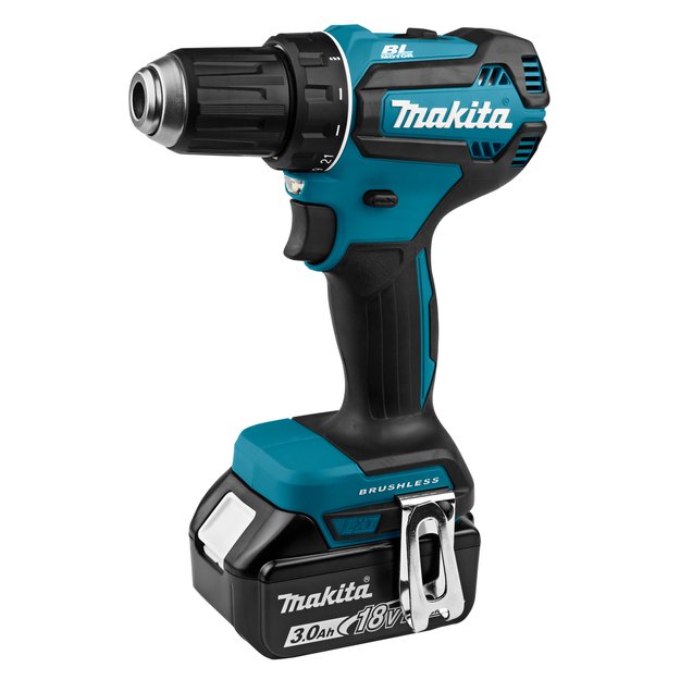 Makita DDF485RFJ bešepetėlinis akumuliatorinis gręžtuvas su 18V 2 x 3Ah akumuliatoriais