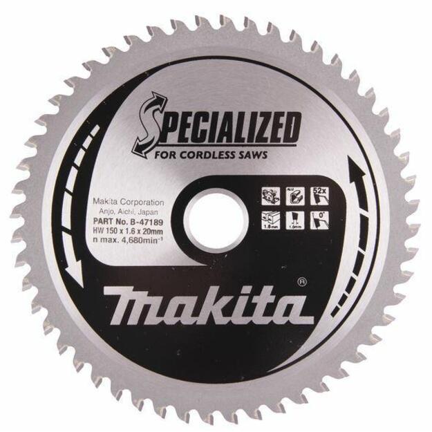 Makita  Tct pjūklo diskas 150x20x60t, įvairiaspalvis, 52t B-47189