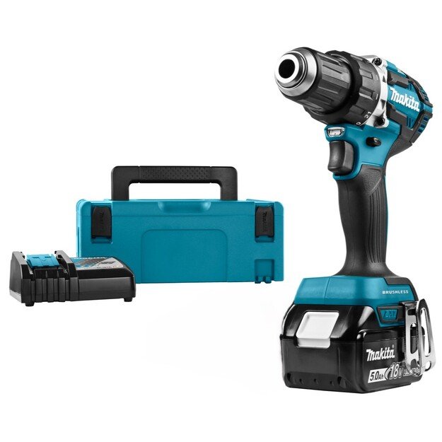 Makita DDF484RTJ1 bešepetėlinis akumuliatorinis suktuvas-gręžtuvas su 18 V1x5.0 Ah Li-Ion.