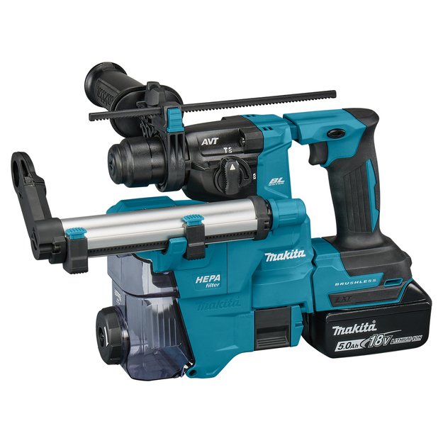 Makita DHR183RTWJ akumuliatorinis perforatorius su DX16 dulkių surinkimo sistema 18Vx2 5,0Ah