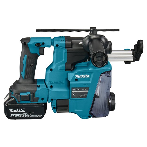 Makita DHR183RTWJ akumuliatorinis perforatorius su DX16 dulkių surinkimo sistema 18Vx2 5,0Ah