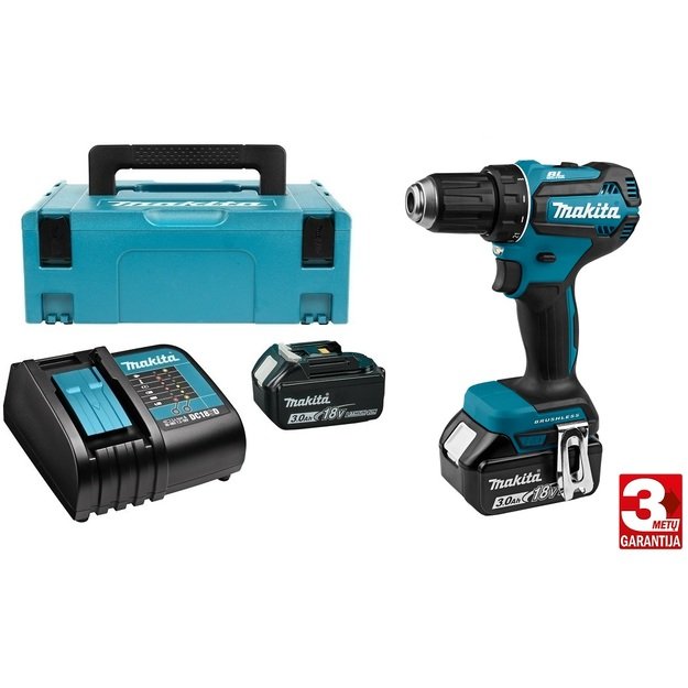Makita DDF485SFJ bešepetėlinis akumuliatorinis suktuvas-gręžtuvas 18V 2x3,0Ah