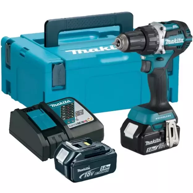 Makita DDF484RTJ  bešepetėlinis  akumuliatorinis suktuvas-gręžtuvas su 18 V2x5.0 Ah Li-Ion.