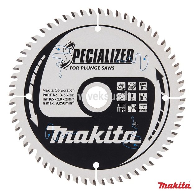Makita 165X2X20mm 5° T60 T.C.T. pjūklas SPECIALIZED B-56792