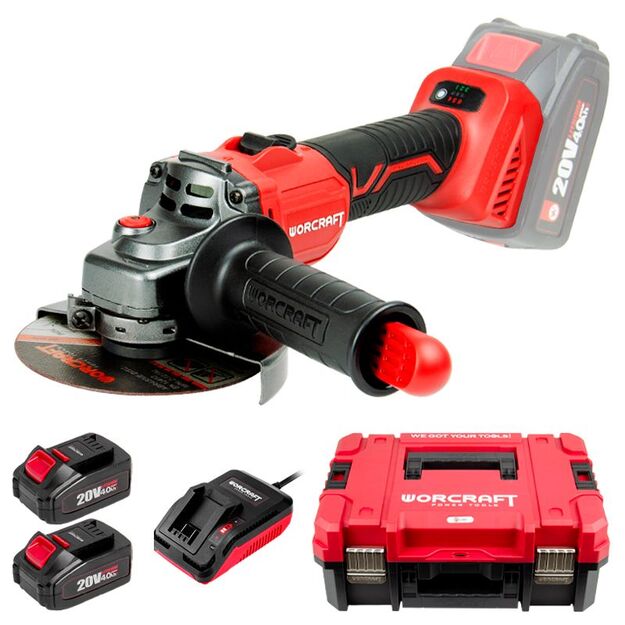 Worcraft Akumuliatorinis šlifuoklis kampinis 125mm 20V LI-ION 2x4,0Ah