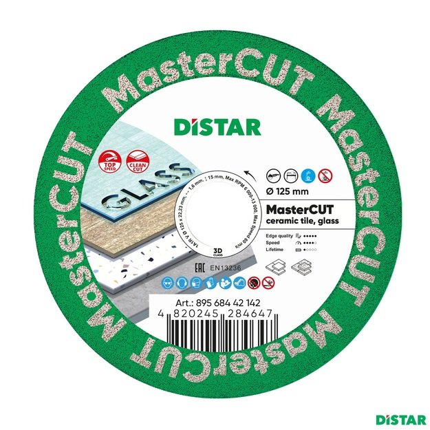 Distar MasterCUT 125mm deimantinis diskas stiklo, akmens masės, porcelianinių plytelių pjovimui