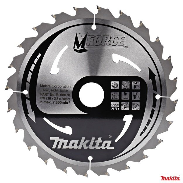 Makita T.C.T. pjūklas M-FORCE 210X2.3X30mm 15° T24 B-08078