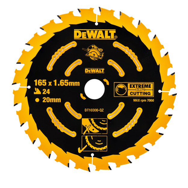 DeWalt Pjovimo diskas medienai; 165x1,65x20,0 mm; Z24; 18°