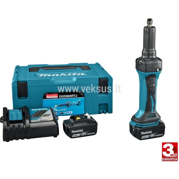 Makita DGD800RTJ Akumuliatorinis tiesinis šlifuoklis 18V 2x5.0Ah