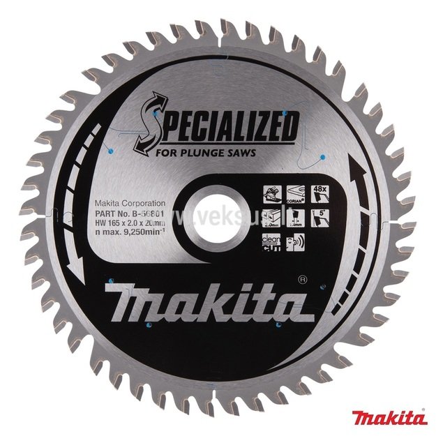 Makita B-56801 Corian'ui T.C.T. pjūklas SPECIALIZED 165X2X20mm 5° T48