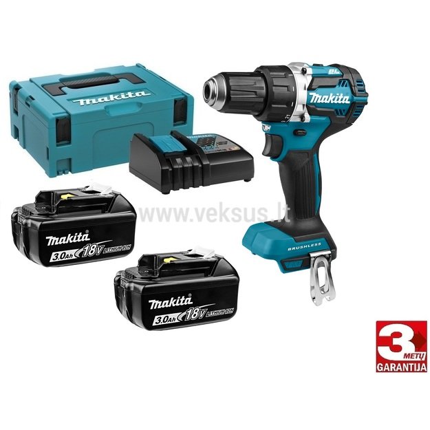 Makita DDF484RFJ bešepetėlinis akumuliatorinis suktuvas-gręžtuvas su 18V 2x3.0 Ah Li-Ion.