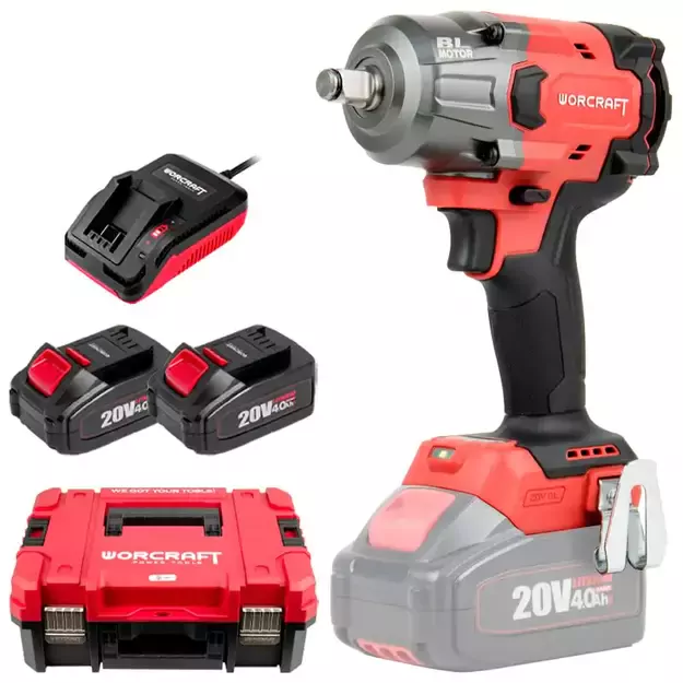 Worcraft akumuliatorinis smūginis veržliasukis 1/2'' 850Nm 20V LI-ION 2x4,0AH