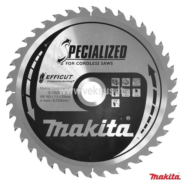 Makita E-12223 Efficut diskinis pjūklas, 165 mm kompozitinių medžiagų pjovimui