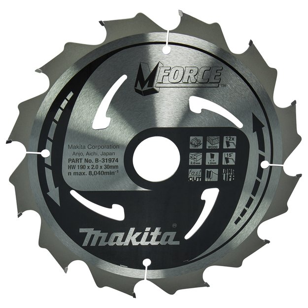 Makita T.C.T. pjūklas M-FORCE 190X2X30mm 15° T12 B-31974