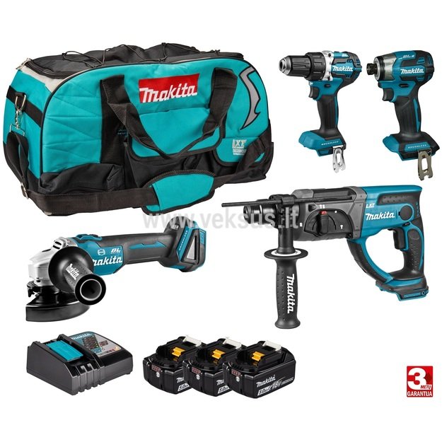 Makita DLX4197T LXT ® akumuliatorinių įrankių rinkinys 18V 3x5,0Ah