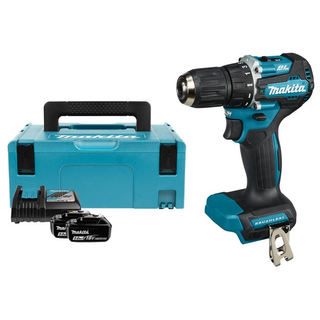 Makita DDF487RTJ bešepetėlinis akumuliatorinis suktuvas-gręžtuvas su 18V, 2x5Ah 