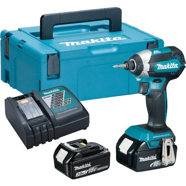 Makita DTD153RFJ bešepetėlinis akumuliatorinis smūginis suktuvas su 18V 2x3.0Ah