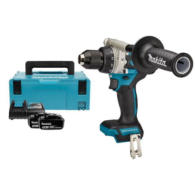 Makita DDF486RTJ bešepetėlinis akumuliatorinis suktuvas-gręžtuvas su 18V 2x5.0 Ah Li-Ion.