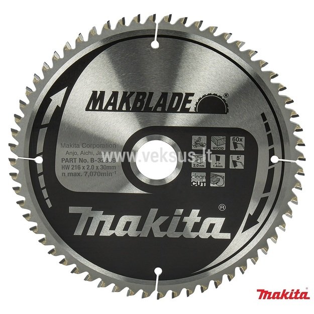 Makita diskas 216X2X30mm 5° T60 T.C.T. pjūklas B‑32839 (B‑09058)