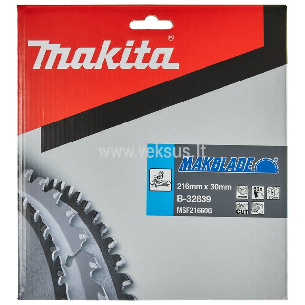 Makita diskas 216X2X30mm 5° T60 T.C.T. pjūklas B‑32839 (B‑09058) 1