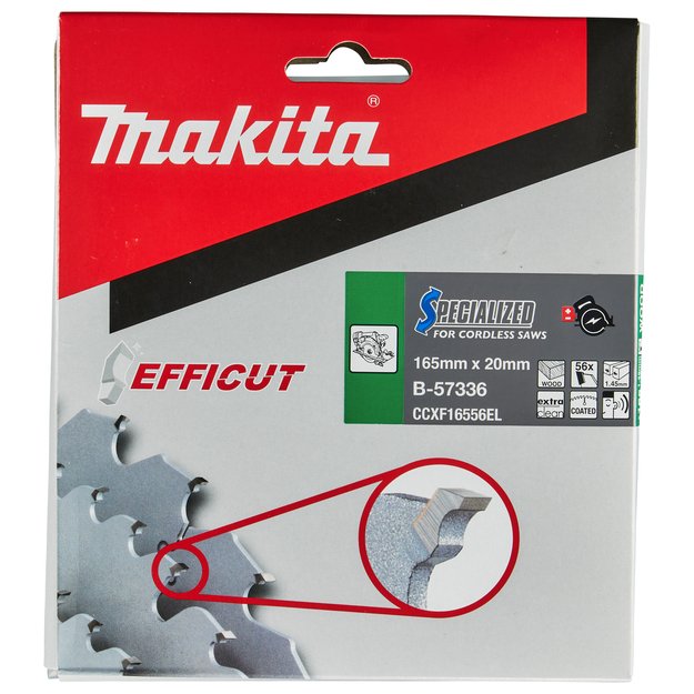 Makita T.C.T. pjūklas medienai/MDF/laminatui 165X1.45X20mm 23° T56 EFFICUT B-57336