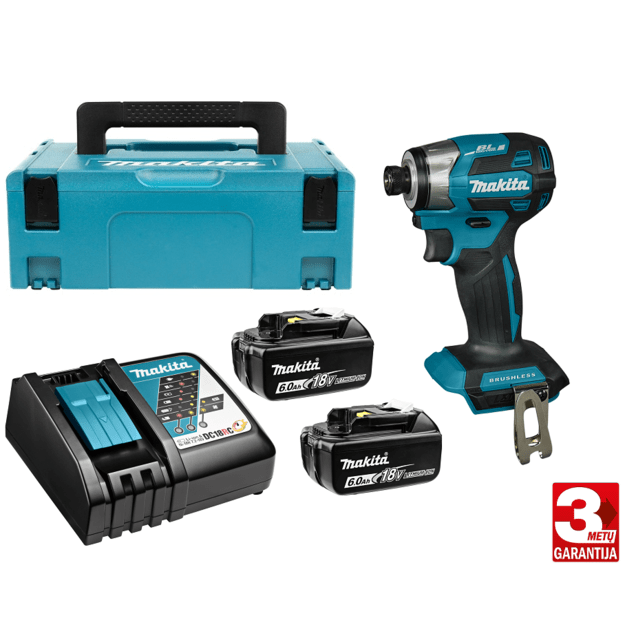 Makita DTD173RGJ bešepetėlinis akumuliatorinis smūginis suktuvas su 18V 2x6.0Ah