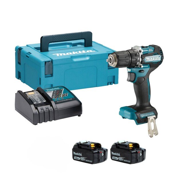 Makita DDF487RFJ bešepetėlinis akumuliatorinis suktuvas-gręžtuvas su 18V, 2x3Ah