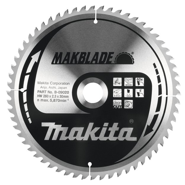 Makita T.C.T. pjūklas MAKBLADE 260X2.3X30mm 5° T60 B-32801(B-09020)