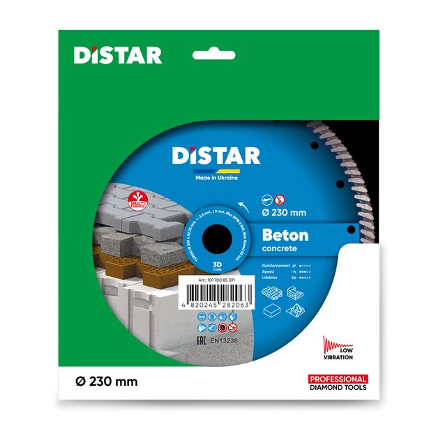 DISTAR TURBO BETON 230 x 22,23mm Deimantinis diskas armuotam betonui, betonui, plytoms, trinkelėms, klinkeriui pjauti 1
