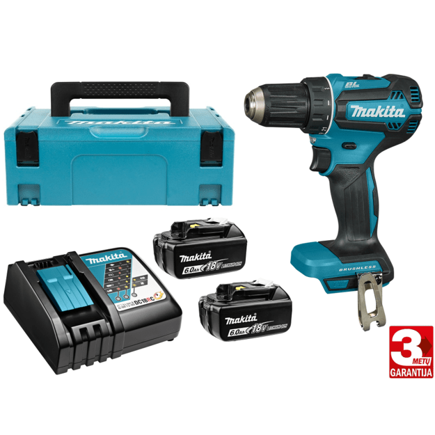 Makita DDF485RGJ bešepetėlinis akumuliatorinis suktuvas-gręžtuvas 18V 2x 6,0Ah