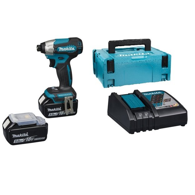 Makita DTD157RTJ bešepetėlinis akumuliatorinis smūginis suktuvas su 18V 2x5.0Ah