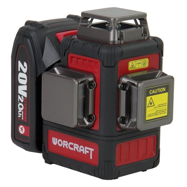 Worcraft Akumuliatorinis kryžminių linijų nivelyras 3D (žalias) 20V LI-ION