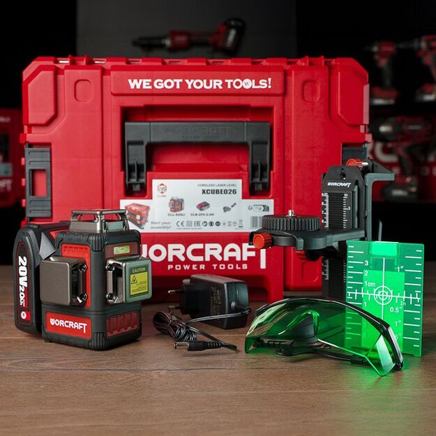 Worcraft Akumuliatorinis kryžminių linijų nivelyras 3D (žalias) 20V LI-ION 2