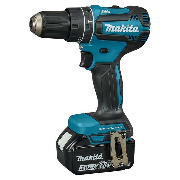 Makita DHP485RF3J bešepetėlinis akumuliatorinis smūginis suktuvas-gręžtuvas su 18V 3x3.0Ah 1