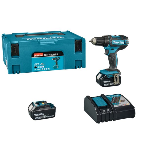 Makita DDF482RTJ gręžtuvas - suktuvas su 18 V Li-Ion. 2 x 5 Ah 