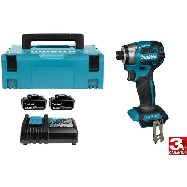 Makita DTD173RTJ bešepetėlinis akumuliatorinis smūginis suktuvas su 18V 2x5.0Ah