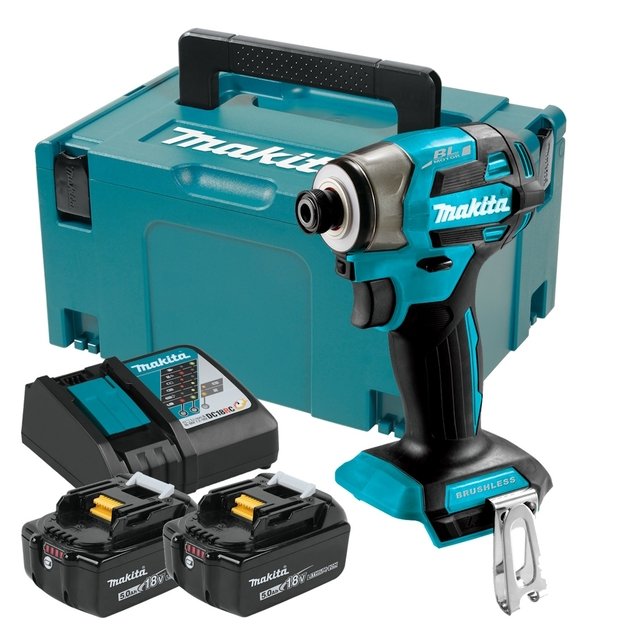 Makita DTD173RTJ bešepetėlinis akumuliatorinis smūginis suktuvas su 18V 2x5.0Ah