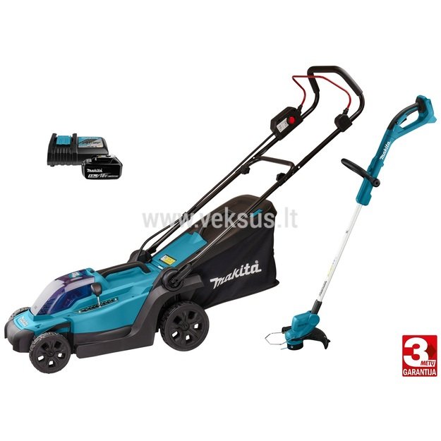 Makita DLM330RT+DUR193Z Akumuliatorinė vejapjovė su trimeriu 18V 