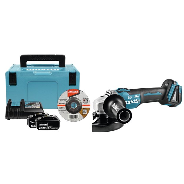 Makita DGA506RTJ Akumuliatorinis kampinis šlifuoklis su 18V 2x5,0Ah