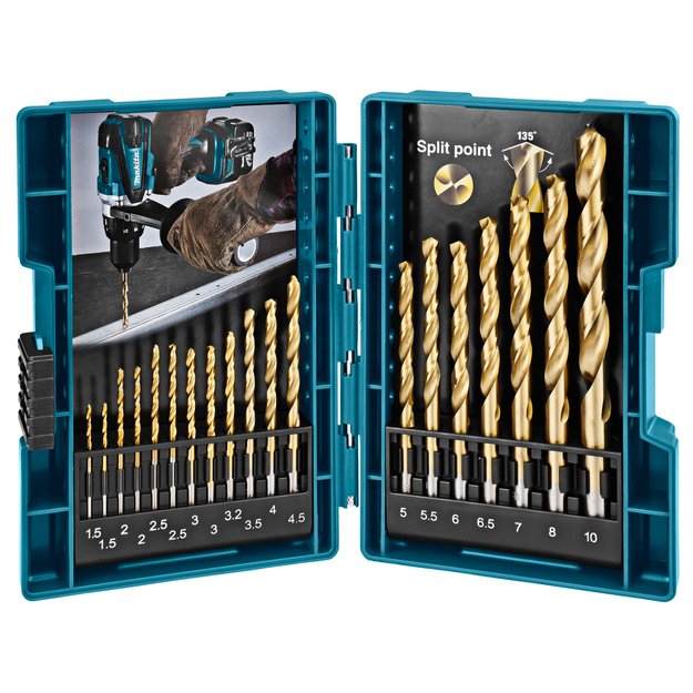 Makita Grąžtų komplektas 19 vnt. (1.5-10mm) metalui HSS-TIN D-67527 1