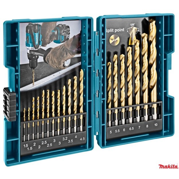 Makita Grąžtų komplektas 19 vnt. (1.5-10mm) metalui HSS-TIN D-67527
