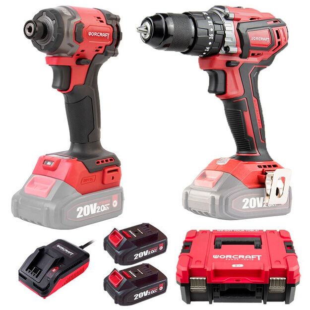 Worcraft Akumuliatorinio suktuvo-gręžtuvo ir smūginio suktuvo rinkinys 20V 2x4,0Ah