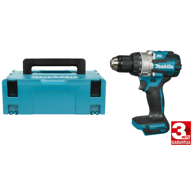 Makita DDF489ZJ bešepetėlinis akumuliatorinis suktuvas gręžtuvas su lagaminu (Be 18V akumuliatorių ir kroviklio)