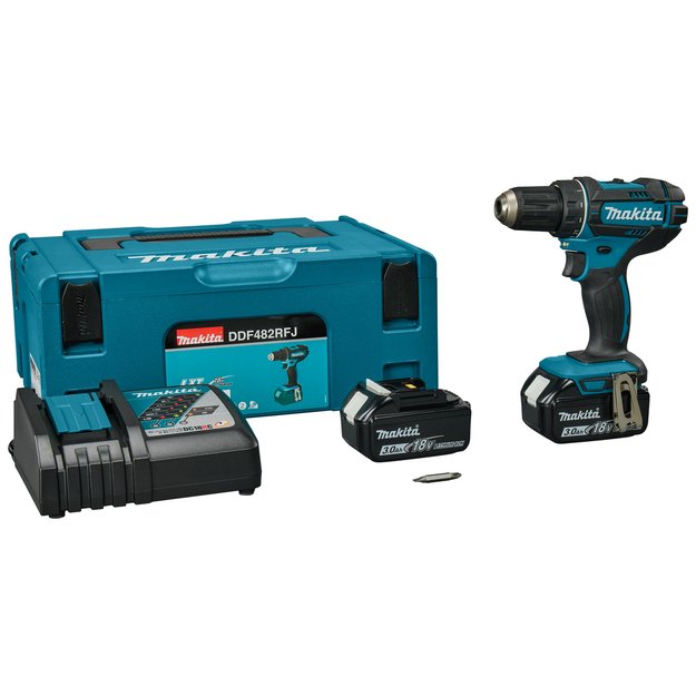 Makita DDF482RFJ gręžtuvas - suktuvas su 18 V Li-Ion. 2 x 3 Ah