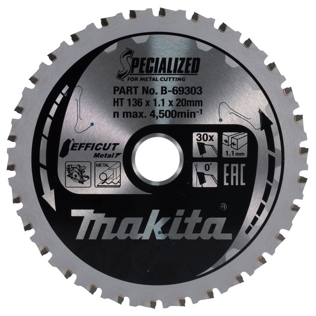  Makita T.C.T. pjūklas EFFICUT METAL 136X1.1X20mm 0° T30 B-69303
