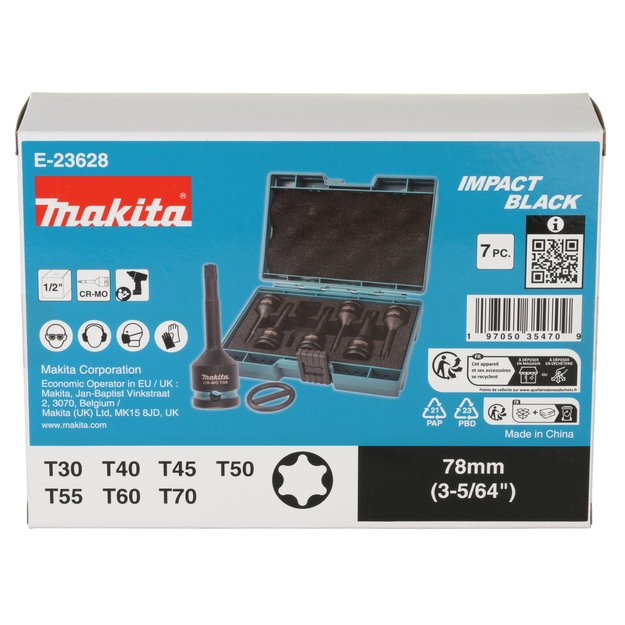 Makita Smūginių "IMPACT BLACK" sukimo galvų rinkinys, 7 vnt. E-23628