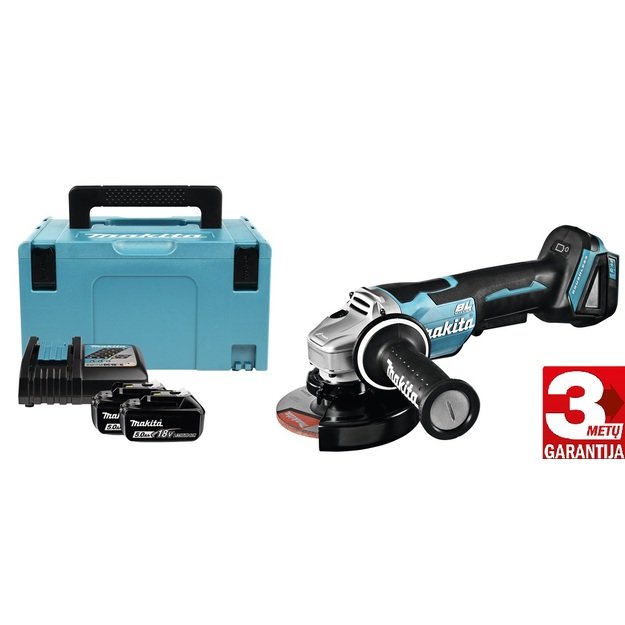 Makita DGA508RTJ Akumuliatorinis kampinis šlifuoklis su 18V 2x5,0Ah
