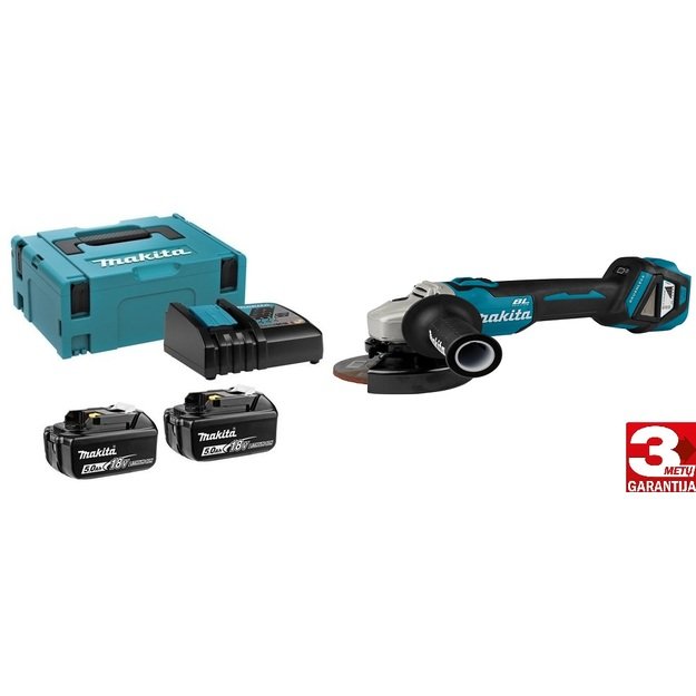 Makita DGA511RTJ Akumuliatorinis kampinis šlifuoklis su 18V 2x5,0Ah